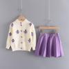 ZHICHUANG Toddler Girls Cool Weater Floral Knitted Cardigan Sweater + Skirt 2-pc Autumn Cute Set 1-6 Years, Purple, 4-5T view 2