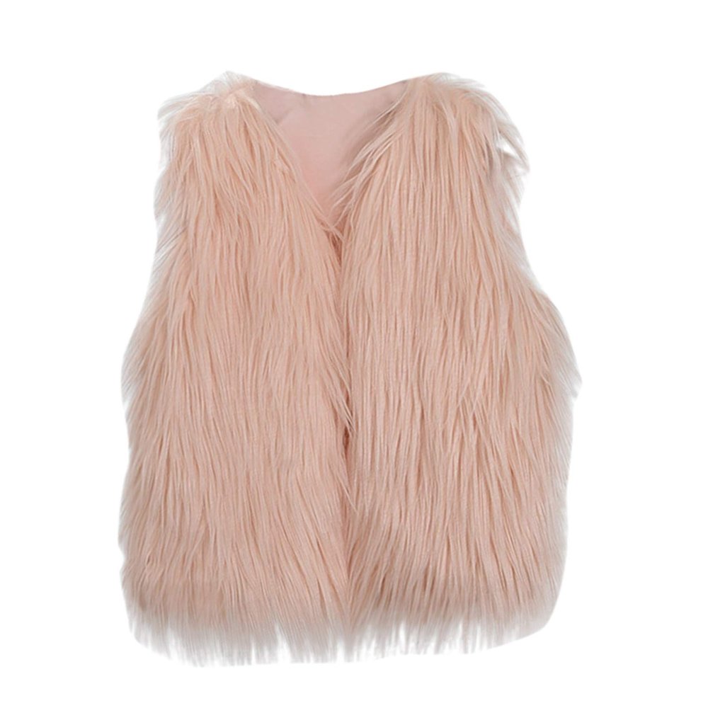 ZHICHUANG Girls Faux-Fur Jacket Coat Winter Thick Warm Fashion Cool Vest Clothes, Pink, 8-9 Years