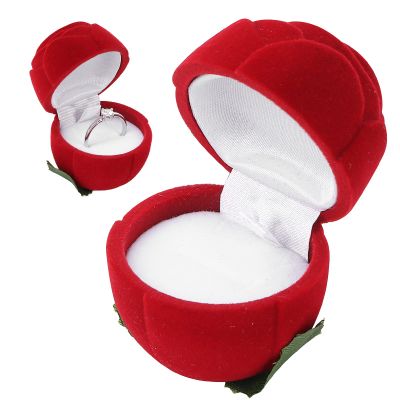 Brrnoo Flocked Ring Box, Red Rose Shaped Wedding Ring Box, Small Portable Earrings Necklace Rings Gift box, Anniversary Earrings Box,Valentines Day Birthday