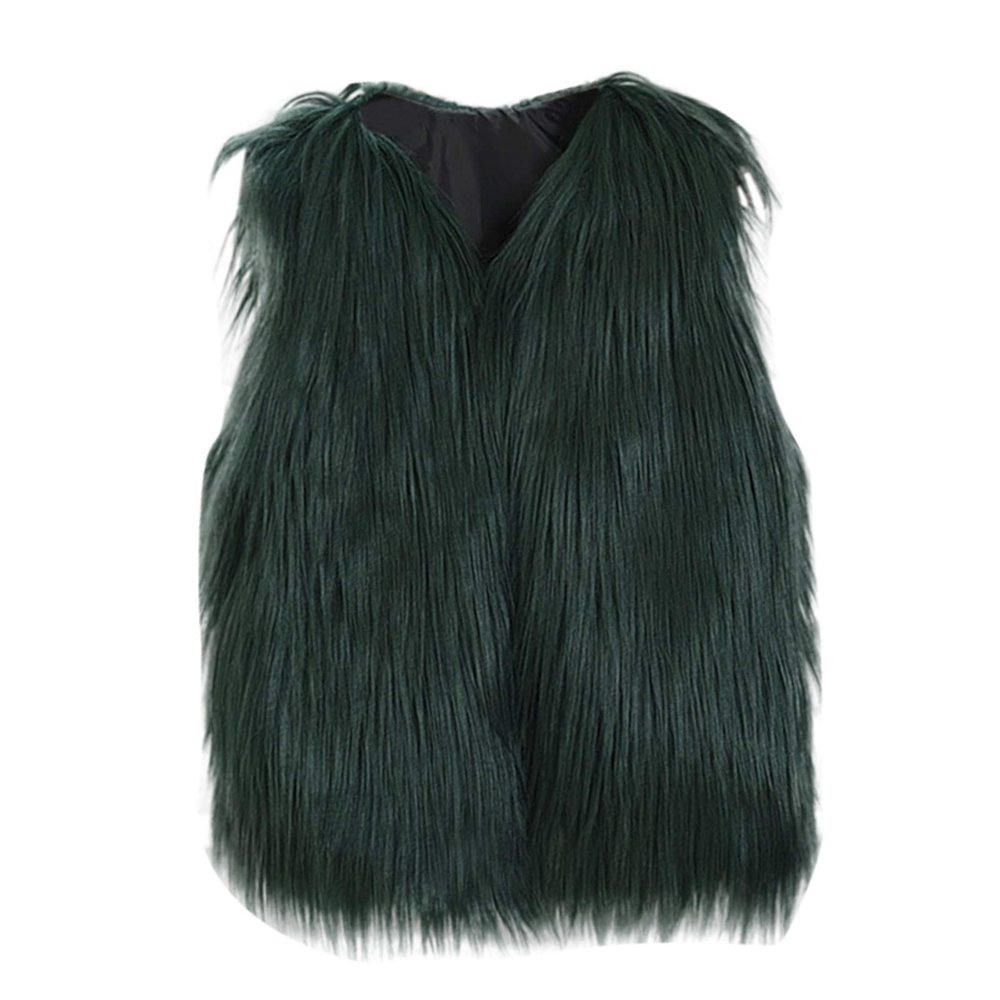 ZHICHUANG Girls Faux-Fur Jacket Coat Winter Thick Warm Fashion Cool Vest Clothes 3-10 Years, Green, 4-5T
