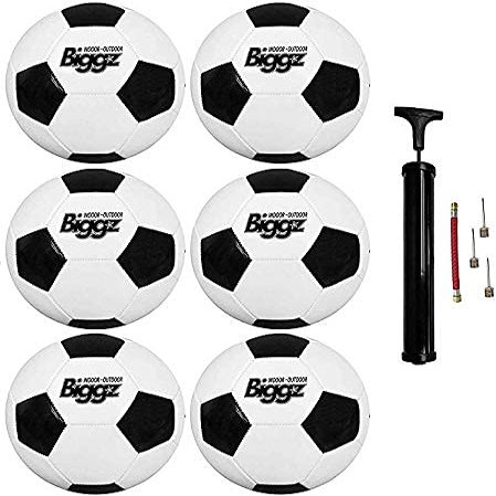 Biggz Premium Classic Soccer Balls with Hand Pumps - Size 3-6, 12, 50 Pack Options (Size 3 (Junior), 6 Pack)