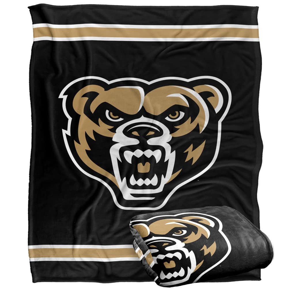 Oakland University Golden Grizzlies Blanket, 50"x60", Primary Logo Stripes, Silky Touch Super Soft Throw