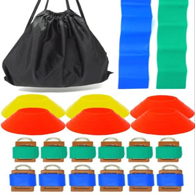 Merz67 Flag Football Set 12 Belts 24 Flags 6 Cones and Drawstring Backpack, Blue Green, One Size fits Most (12FlagSet)