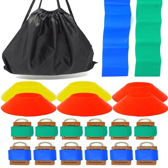 Merz67 Flag Football Set 12 Belts 24 Flags 6 Cones and Drawstring Backpack, Blue Green, One Size fits Most (12FlagSet)