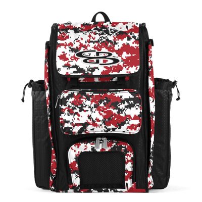 Boombah Catchers Superpack Bat Bag Digital Camo Black/Red - 23-1/2" x 13-1/2" x 9-1/2" - Multiple Colors - Holds 4 Bats - Backpack Version (no Wheels)