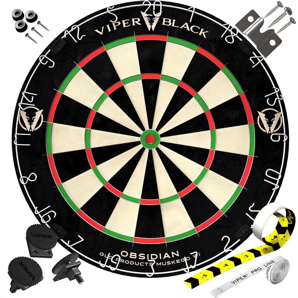 Viper Obsidian Black Official Competition Steel Tip Dartboard, WDF Accredited with Staple-Free Razor-Thin Spider Wire, Self-Healing Professional-Grade Kenyan Sisal