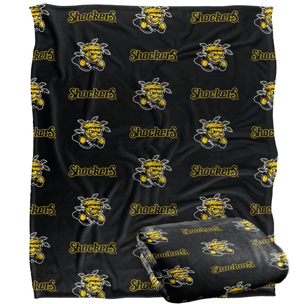 Wichita State Shockers Blanket, 50"x60", Logo Pattern, Silky Touch Super Soft Throw