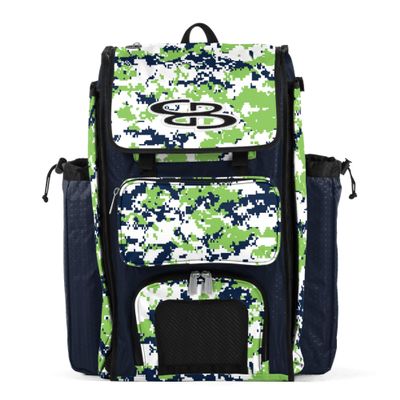 Boombah Catchers Superpack Bat Bag Digital Camo Navy/Lime Green - 23-1/2" x 13-1/2" x 9-1/2" - Multiple Colors - Holds 4 Bats - Backpack Version (no Wheels)