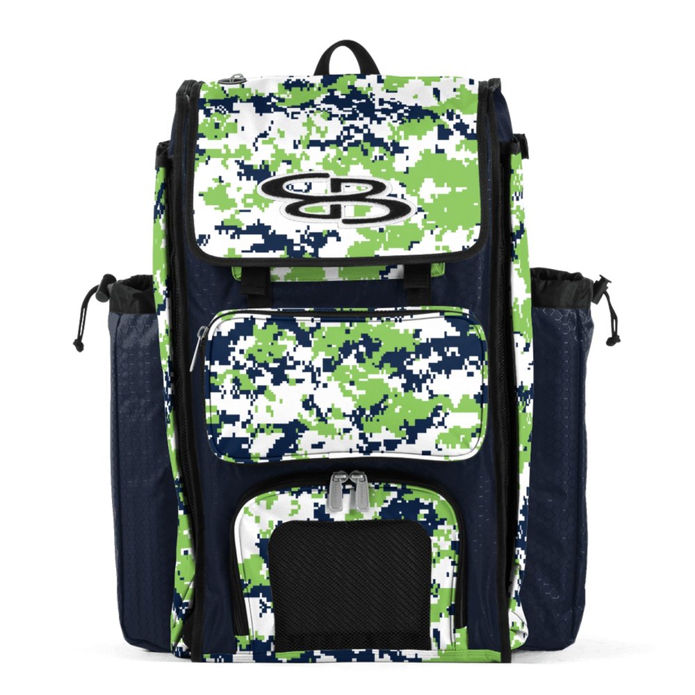 Boombah Catchers Superpack Bat Bag Digital Camo Navy/Lime Green - 23-1/2" x 13-1/2" x 9-1/2" - Multiple Colors - Holds 4 Bats - Backpack Version (no Wheels)