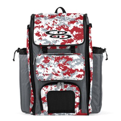 Boombah Catchers Superpack Bat Bag Digital Camo Gray/Red - 23-1/2" x 13-1/2" x 9-1/2" - Multiple Colors - Holds 4 Bats - Backpack Version (no Wheels)
