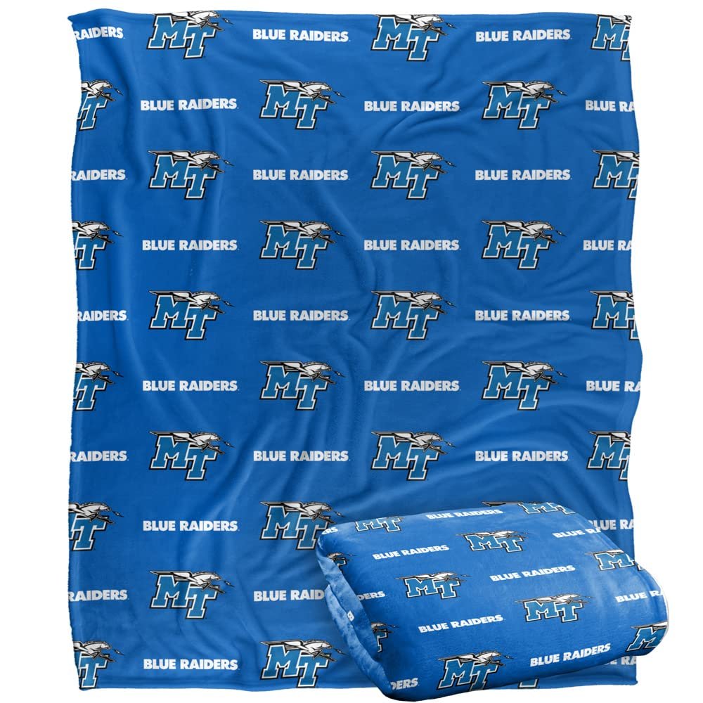 Middle Tennessee State University Blue Raiders Blanket, 50"x60", Logo Pattern, Silky Touch Super Soft Throw