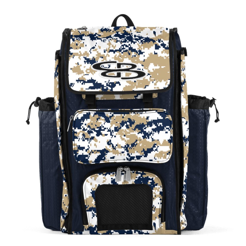 Boombah Catchers Superpack Bat Bag Digital Camo Navy/Vegas Gold - 23-1/2" x 13-1/2" x 9-1/2" - Multiple Colors - Holds 4 Bats - Backpack Version (no Wheels)