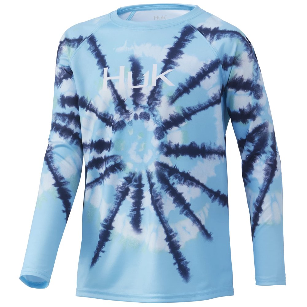 HUK Kids' Standard Pursuit Long Sleeve Sun Protecting Fishing Shirt, Spiral Dye-Baltic Sea, Small