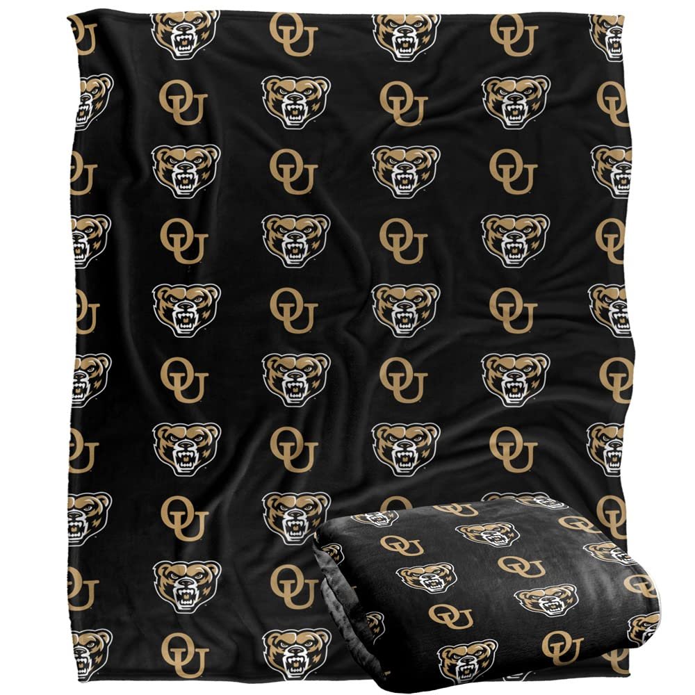 Oakland University Golden Grizzlies Blanket, 50"x60", Logo Pattern, Silky Touch Super Soft Throw