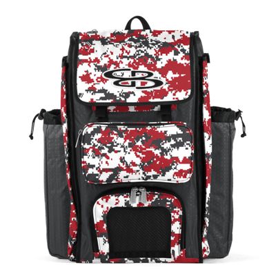 Boombah Catchers Superpack Bat Bag Digital Camo Dark Charcoal/Red - 23-1/2" x 13-1/2" x 9-1/2" - Multiple Colors - Holds 4 Bats - Backpack Version (no Wheels)