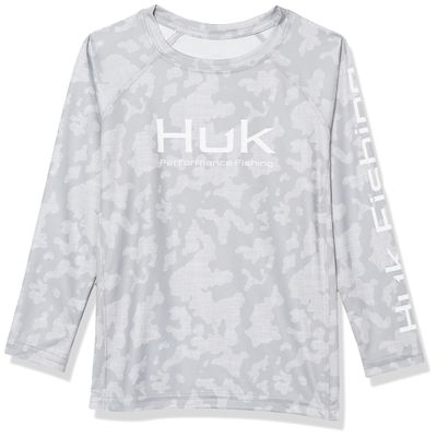 HUK Kids' Standard Pursuit Long Sleeve Sun Protecting Fishing Shirt, Running Lakes-Overcast Grey, Small