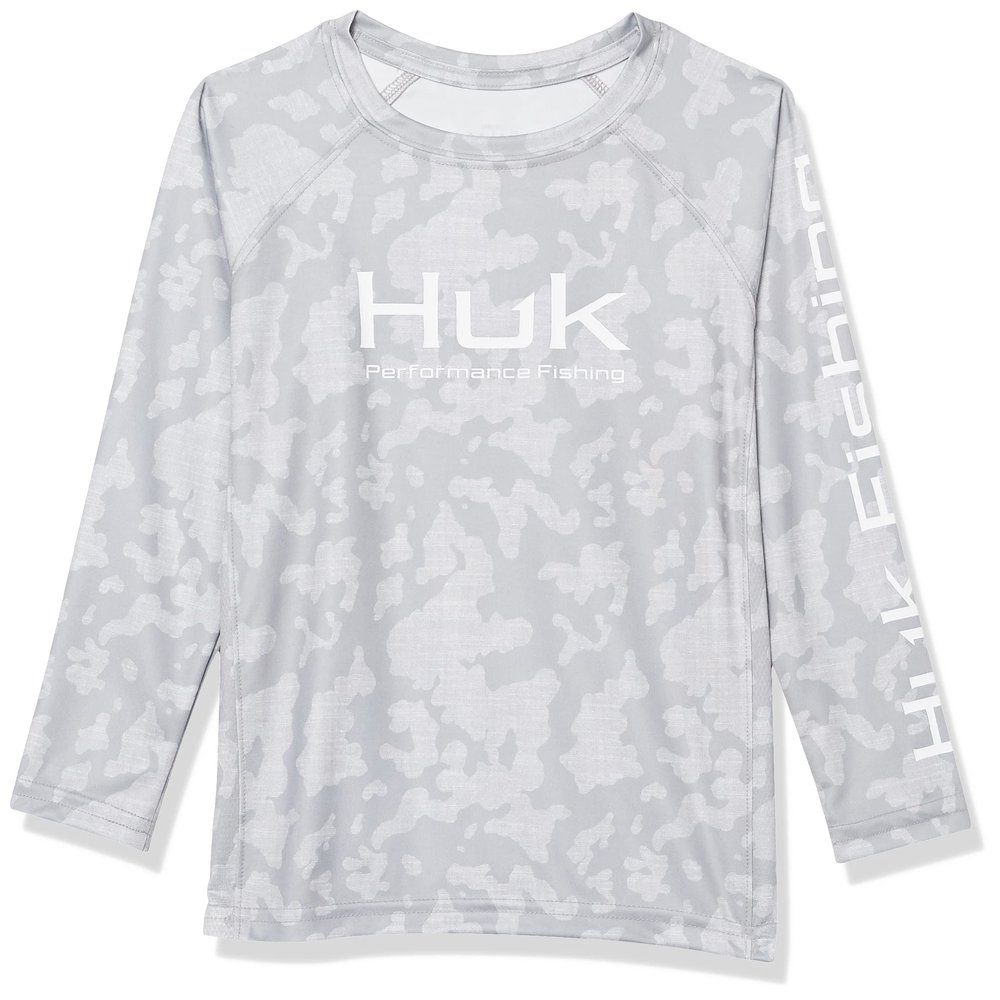 HUK Kids' Standard Pursuit Long Sleeve Sun Protecting Fishing Shirt, Running Lakes-Overcast Grey, Small