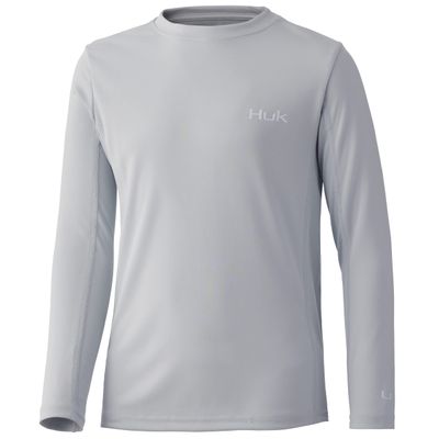 HUK Kids' Standard Icon X Long-Sleeve Shirt with Sun Protection, Oyster, Small