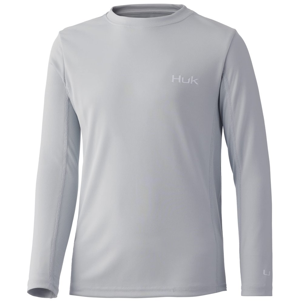HUK Kids' Standard Icon X Long-Sleeve Shirt with Sun Protection, Oyster, Small