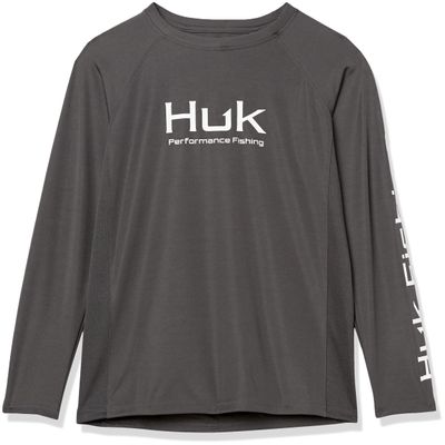 HUK Kids' Standard Pursuit Long Sleeve Sun Protecting Fishing Shirt, Volcanic Ash, Medium