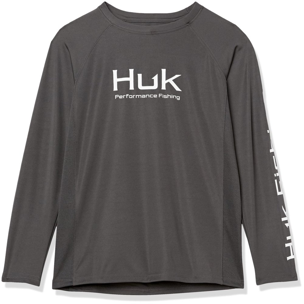HUK Kids' Standard Pursuit Long Sleeve Sun Protecting Fishing Shirt, Volcanic Ash, Medium