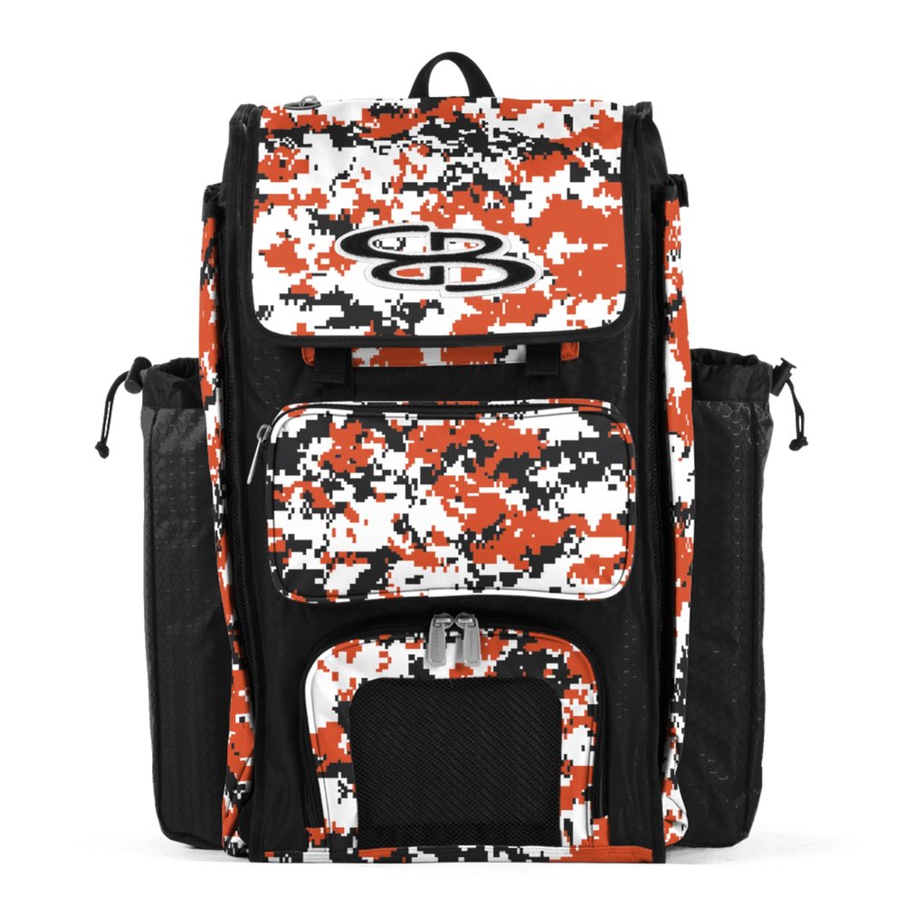 Boombah Catchers Superpack Bat Bag Digital Camo Black/Orange - 23-1/2" x 13-1/2" x 9-1/2" - Multiple Colors - Holds 4 Bats - Backpack Version (no Wheels)