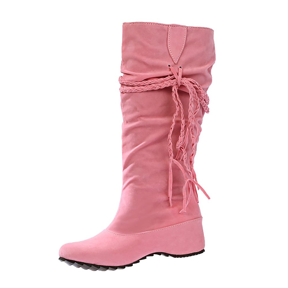 Women's Snow Boots Knee High Fashion Solid Pointed Toe Strap Tassel Keep Warm Slip on Long Boots Winter Comfortable Non-slip Outdoor Boots Shoes