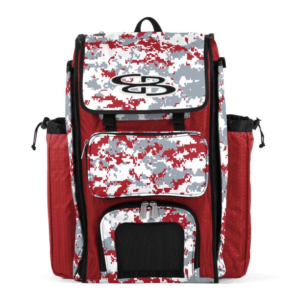 Boombah Catchers Superpack Bat Bag Digital Camo Red/Gray - 23-1/2" x 13-1/2" x 9-1/2" - Multiple Colors - Holds 4 Bats - Backpack Version (no Wheels)