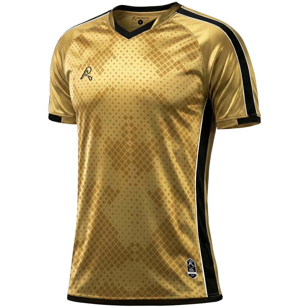 Arcarius Men's Pro Soccer Jersey Moisture Wicking Match or Goalie Uniform (Gold/Black, Large)