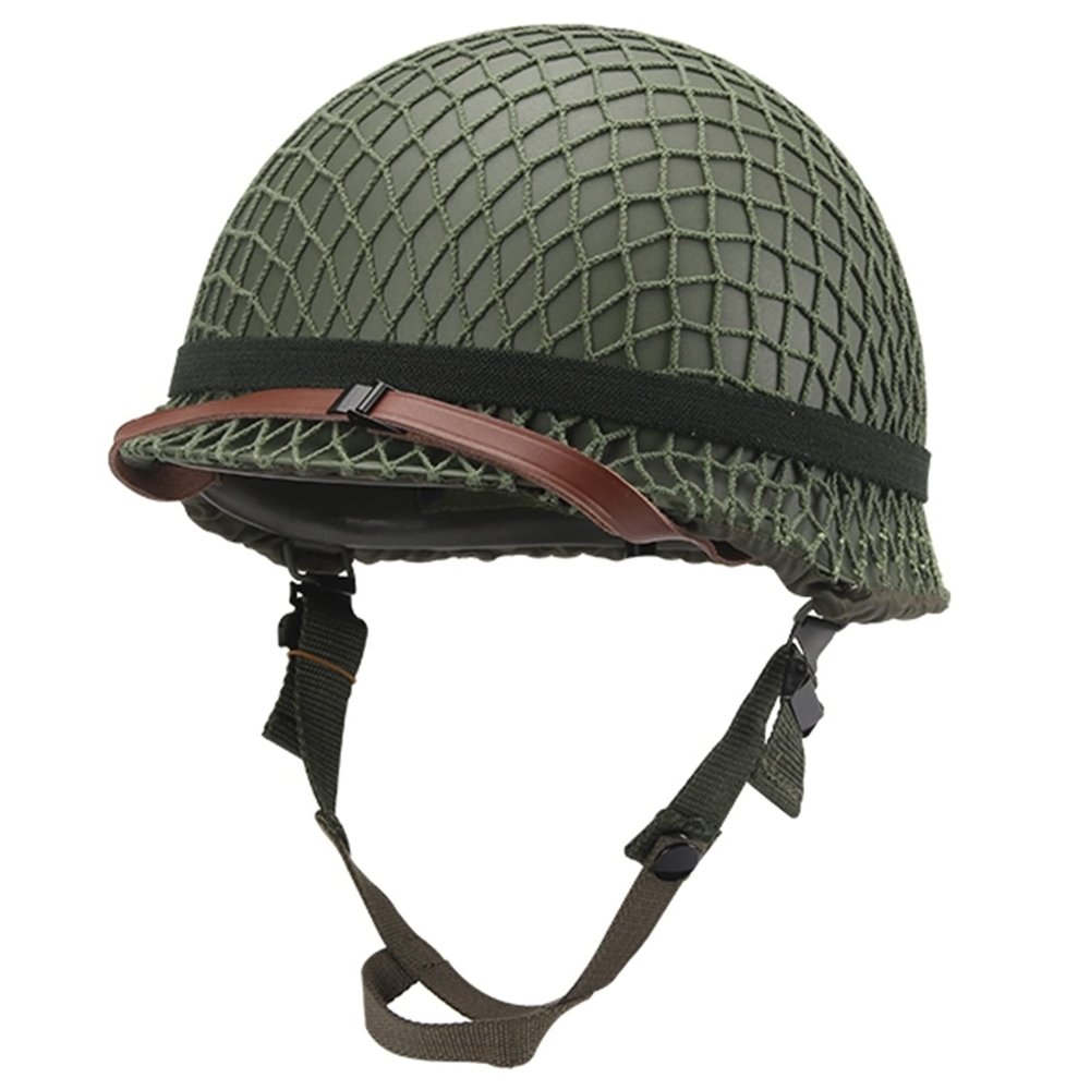 SYLPHID Outdoor Green WW2 US M1 Helmet Steel Field with Net Cover cat Eye Belt