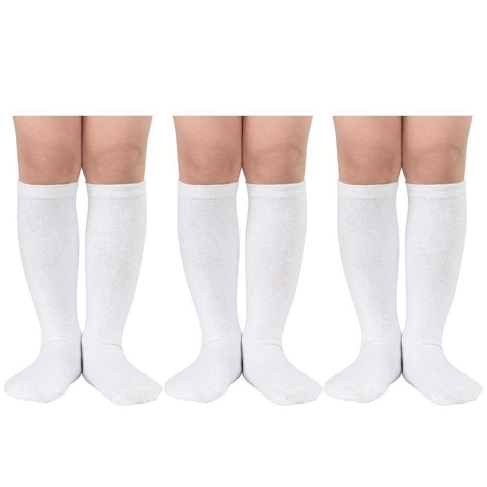American Trends Toddler Girl Socks Knee High Tube Baseball Football Long Sports Soccer Socks for Child Girls 3 Pack White