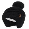 Camptrace Toddler Baby Winter Hat Warm Fleece Lined Knit Kids Hat with Earflap Infant Newborn Pom Beanie Knit Cap Girls Boys Black view 1