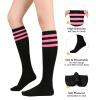 American Trends Womens Running Training Socks Outdoor Sports Compression Athletic Socks Casual Thigh High Socks 1 Pack Black Pink Stripes view 3