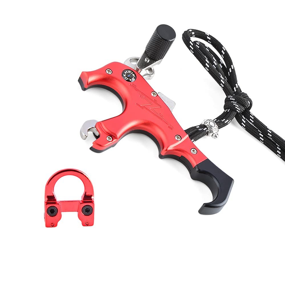 AMEYXGS Archery Compound Release Aids 3/4 Fingers Automatic Bow Release Trigger Thumb Release with Metal D Loop for Compound Bow Accessory (Red)