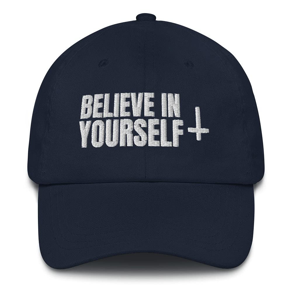 Believe in Yourself Atheist Atheism Satanist Embroidered Dad Hat Adjustable Cotton Cap Navy