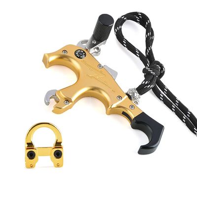 AMEYXGS Archery Compound Release Aids 3/4 Fingers Automatic Bow Release Trigger Thumb Release with Metal D Loop for Compound Bow Accessory (Gold)