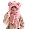 Kids Winter Hat Scarf Mittens 3 in 1 Faux Fur Hat Hooded Scarf Earflap Cap Neck Warmer Fuzzy Hoodie Ski Snow Cap Gloves Set view 1