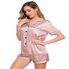 LecGee Womens Silk Satin Pajamas Set Short Sleeve Sleepwear Button Down Loungewear 2 Pcs Pjs view 4