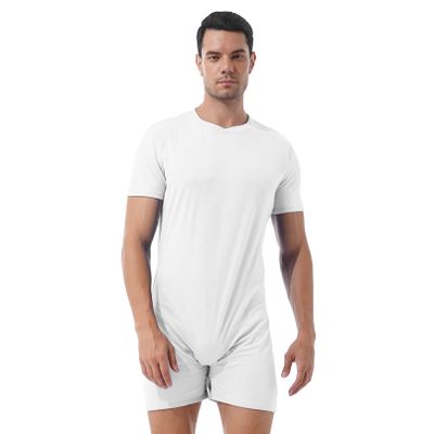 Manyakai Men's One Piece Athletic Bodysuit Button Down Leotard Shirt Gymnastic Jumpsuit Biketard Rompers White Medium