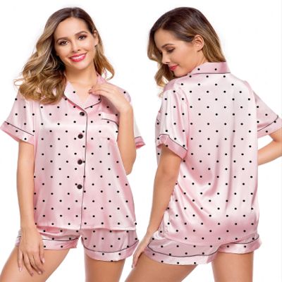 LecGee Womens Silk Satin Pajamas Set Short Sleeve Sleepwear Button Down Nightwear Soft Pj Lounge Sets