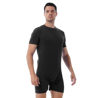 Manyakai Men's One Piece Athletic Bodysuit Button Down Leotard Shirt Gymnastic Jumpsuit Biketard Rompers Black XX-Large