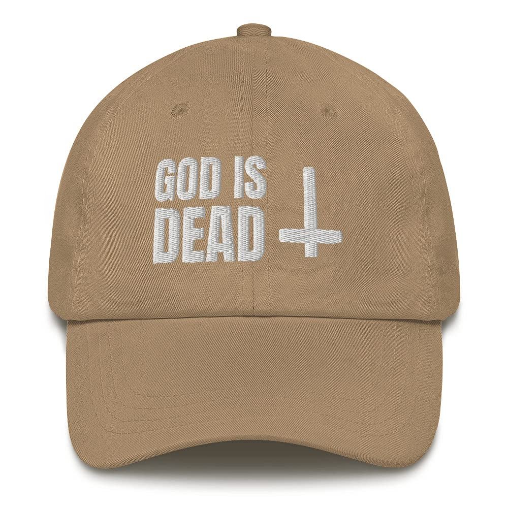 CreativeTees4You God is Dead Funny Atheist Atheism Satanic Embroidered Dad Hat Adjustable Cotton Cap Khaki