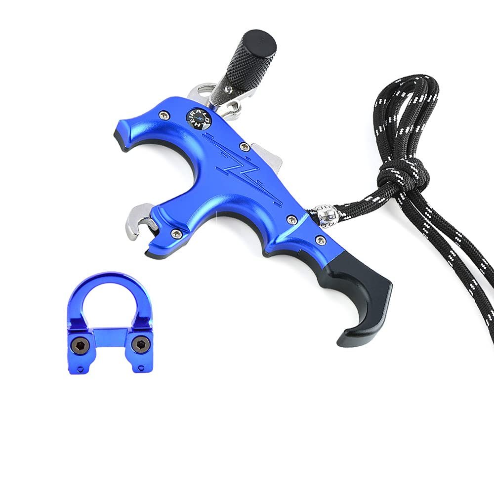 AMEYXGS Archery Compound Release Aids 3/4 Fingers Automatic Bow Release Trigger Thumb Release with Metal D Loop for Compound Bow Accessory (Blue)