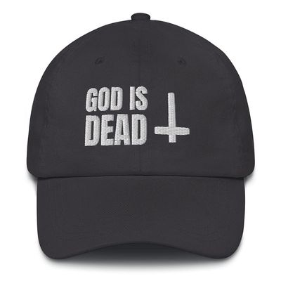 CreativeTees4You God is Dead Funny Atheist Atheism Satanic Embroidered Dad Hat Adjustable Cotton Cap Dark Grey