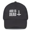 CreativeTees4You God is Dead Funny Atheist Atheism Satanic Embroidered Dad Hat Adjustable Cotton Cap Dark Grey view 1