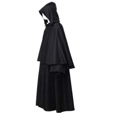 BLESSUME Friar Medieval Hooded Robe Monk Renaissance Priest Robe Halloween Cosplay Costume (X-Large, Black)