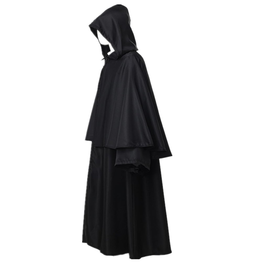 BLESSUME Friar Medieval Hooded Robe Monk Renaissance Priest Robe Halloween Cosplay Costume (X-Large, Black)