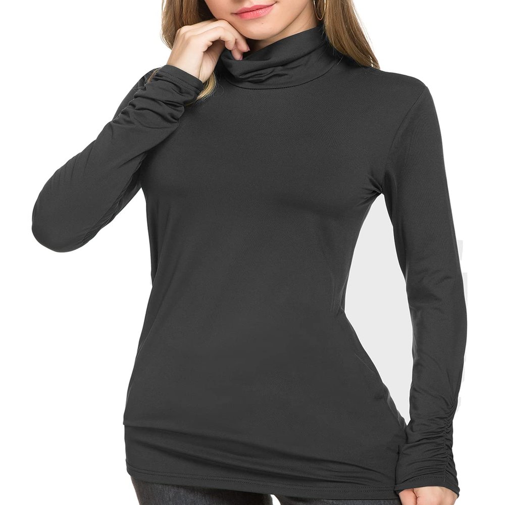 LE VONFORT Womens Turtlenecks Long Sleeve Stretch Casual Snow Thermal Shirts Black X-Large