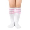 Zando Kid Soccer Socks Three Stripe Knee High Youth Softball Baseball Tube Compression Athletic Socks Children Halloween Cosplay for Boys Baby Girls Stockings 1 Pairs White Pink 4-6 Years view 1