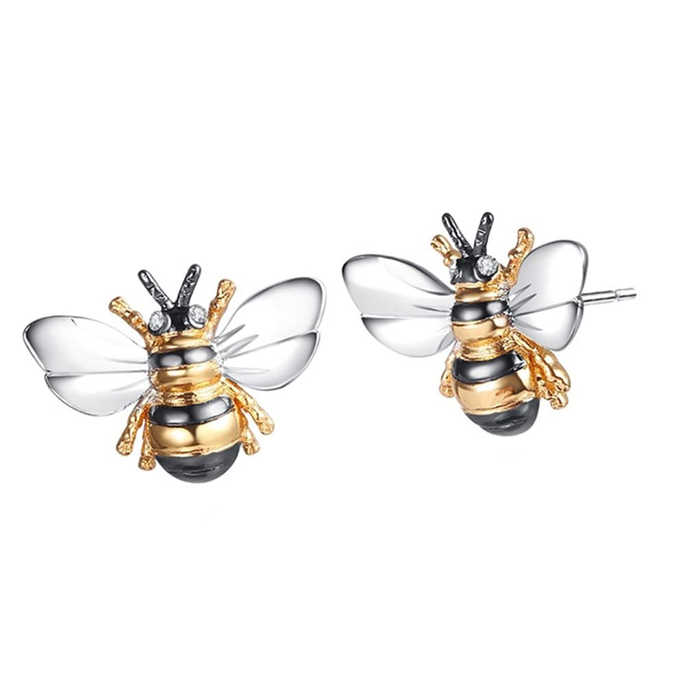 Acxico 1Pair Bee Earrings Enamel Stud Earrings with Shimmering Bumble Bee
